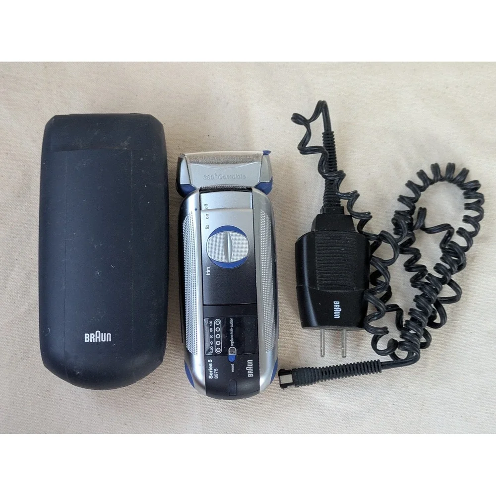 Braun Series 5 8975 Electric Shaver 360 Complete Silver Blue Case Cord Working